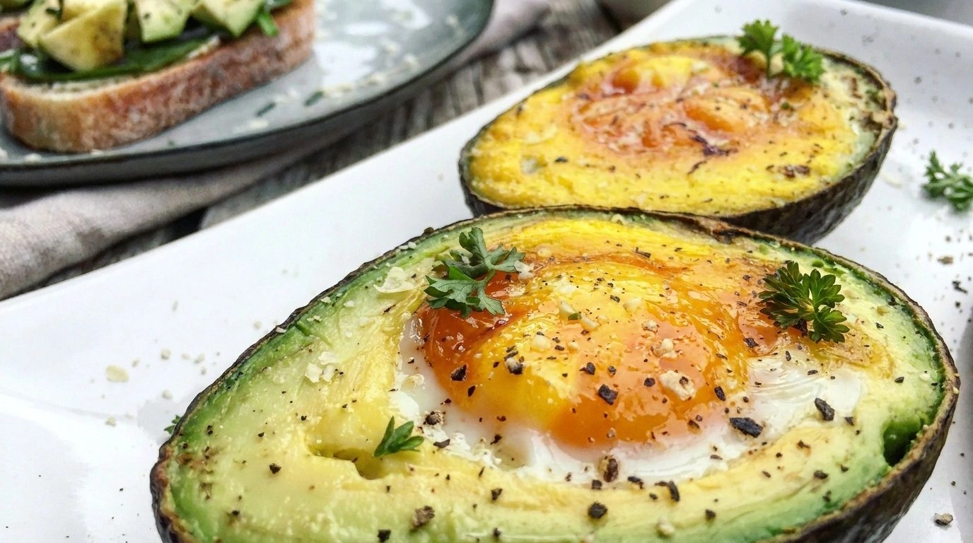 Bagte æg i avocado med frø og krydderier — keto morgenmad med kun 5 ingredienser