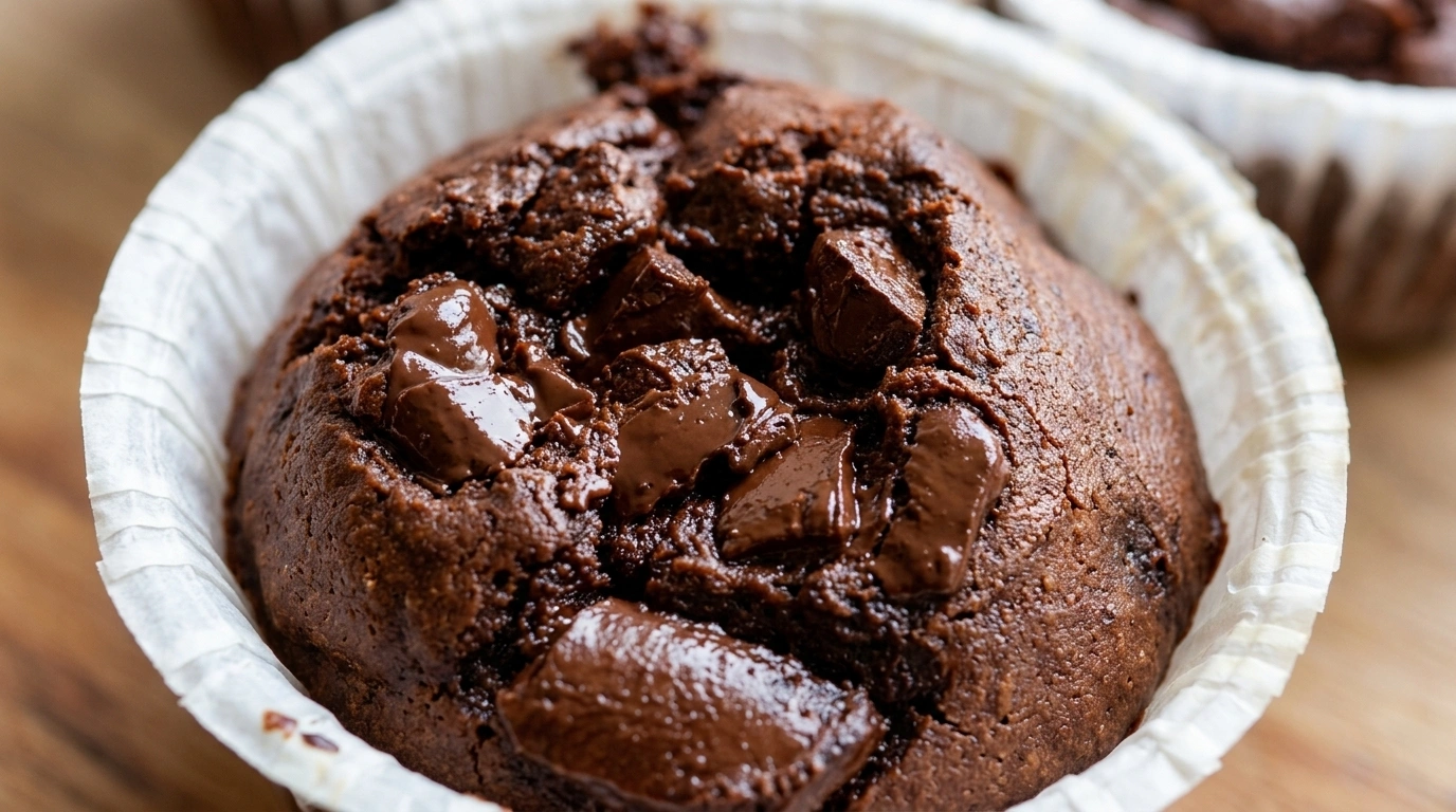 Saftige chokolademuffins med chokoladestykker i muffinsform