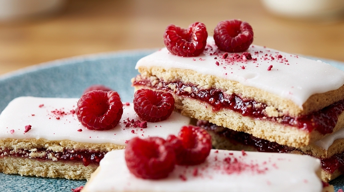 Klassiske hindbærsnitter med hvid glasur og hindbærmarmelade
