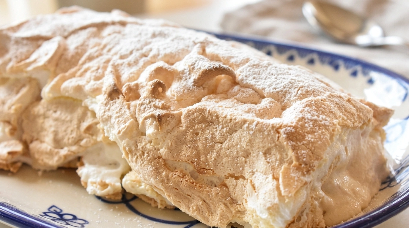 Luftig marengsroulade med flødeskum og friske bær