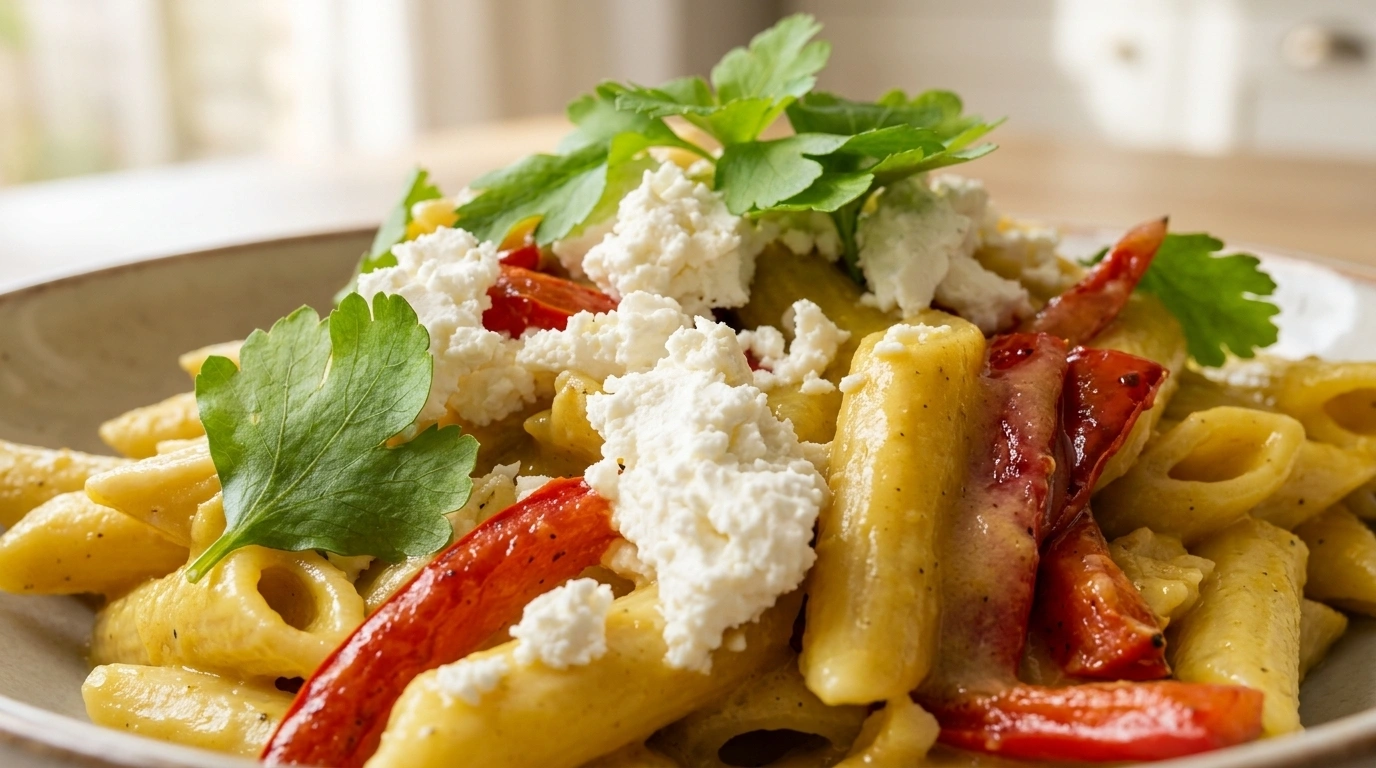 One-pot pasta med kylling og grøn pesto i en gryde