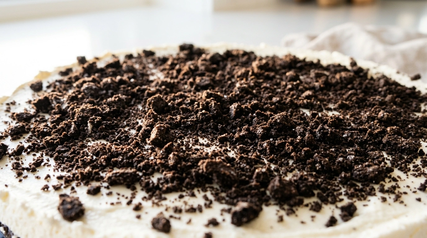 Cremet køleskabskage med Oreo-kiks og hvid chokolade