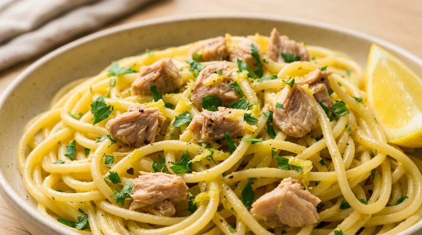 Pasta med tun, citron og frisk persille