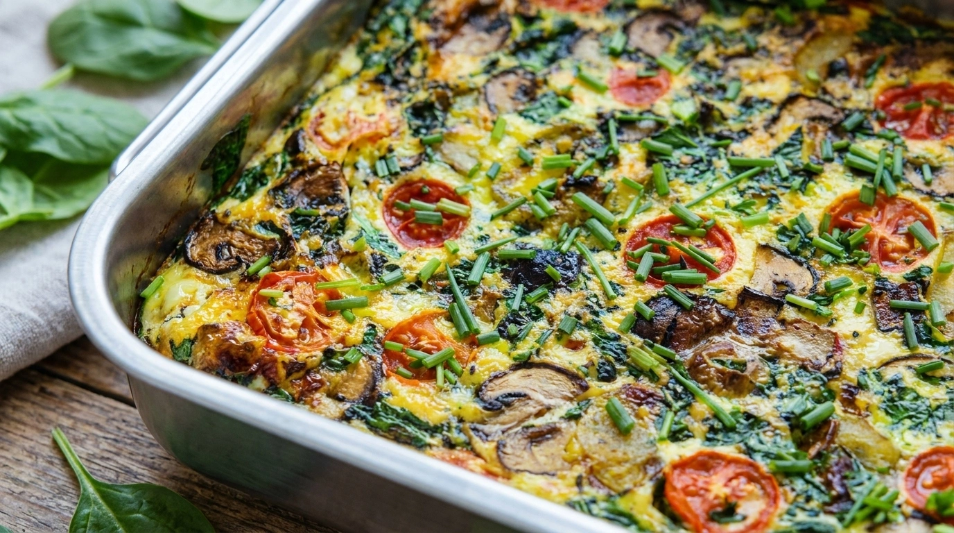 Proteinrig æggekage med spinat og feta bagt i ovn — sund morgenmad med over 25g protein